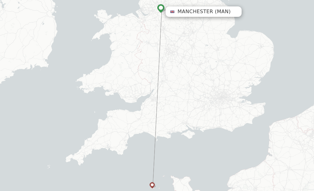 Route map with flights from Manchester with Aurigny