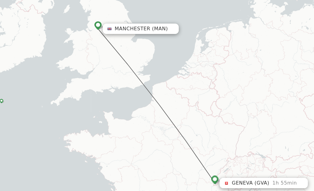 Flights from Manchester to Geneva route map