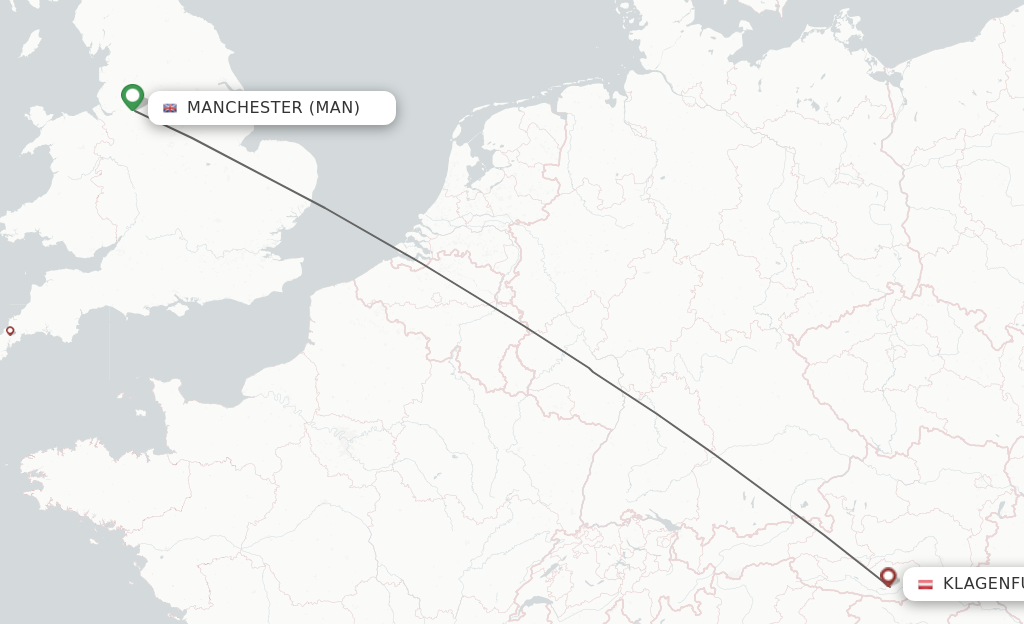 Flights from Manchester to Klagenfurt route map