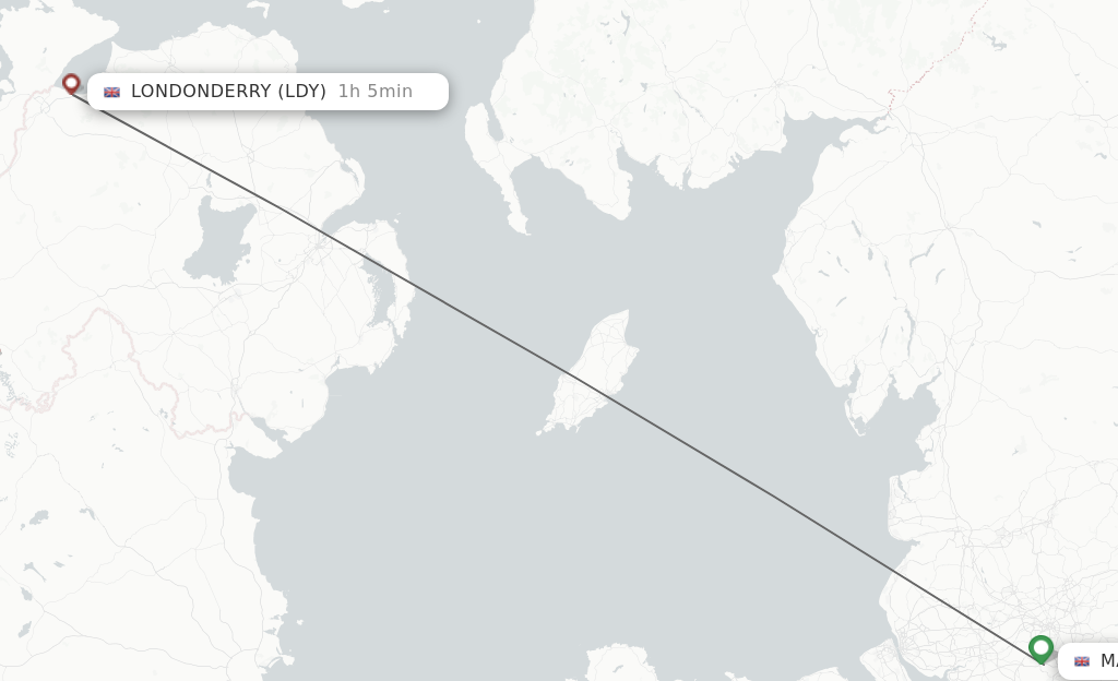 Flights from Manchester to Derry route map