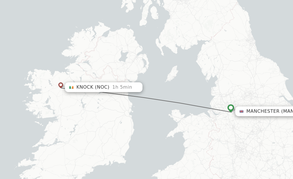 Flights from Manchester to Knock route map