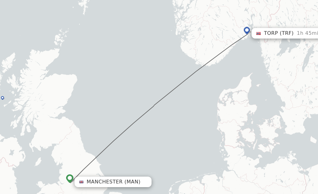 Flights from Manchester to Torp route map