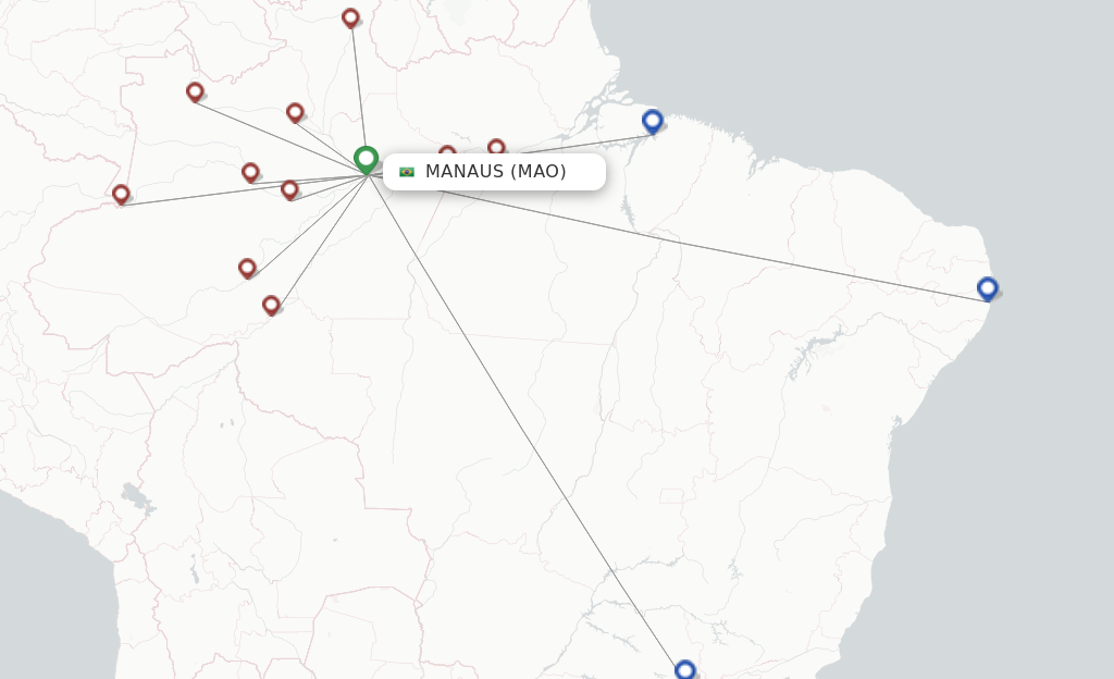 Route map with flights from Manaus with Azul