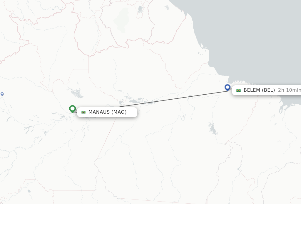 Flights from Manaus to Belem route map