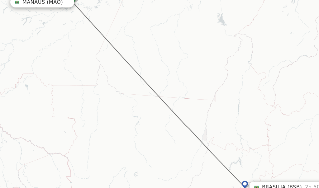 Flights from Manaus to Brasilia route map