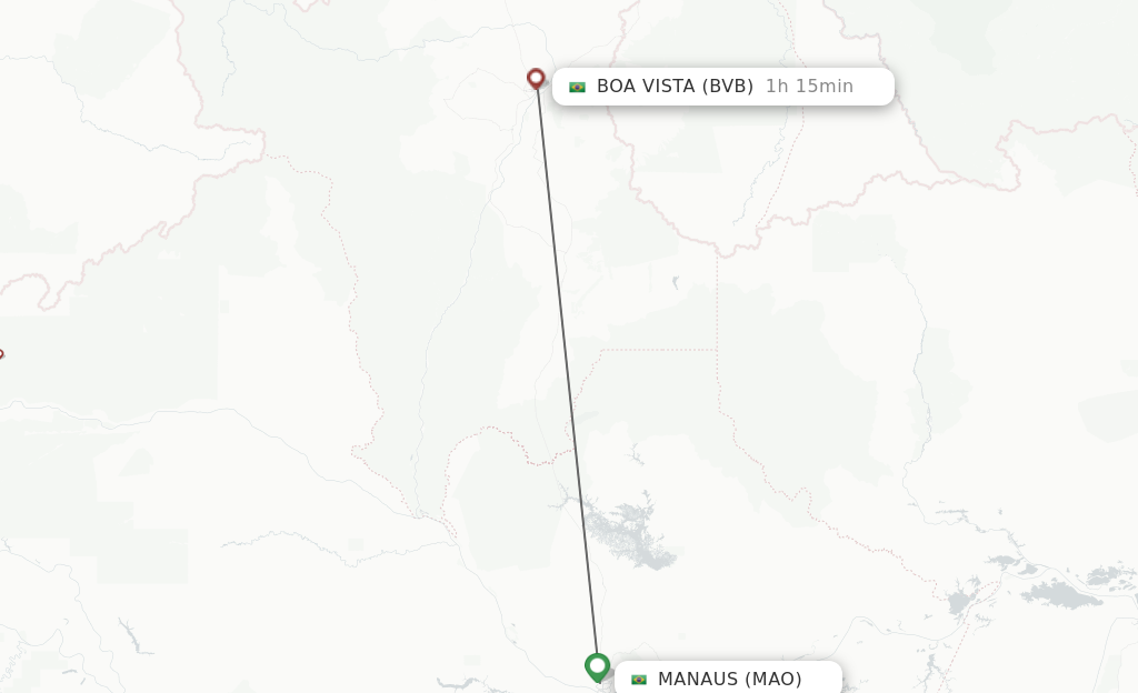 Flights from Manaus to Boa Vista route map