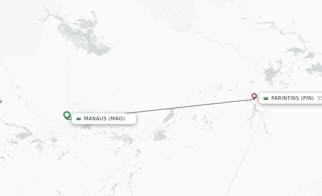 Flights from Manaus to Parintins route map
