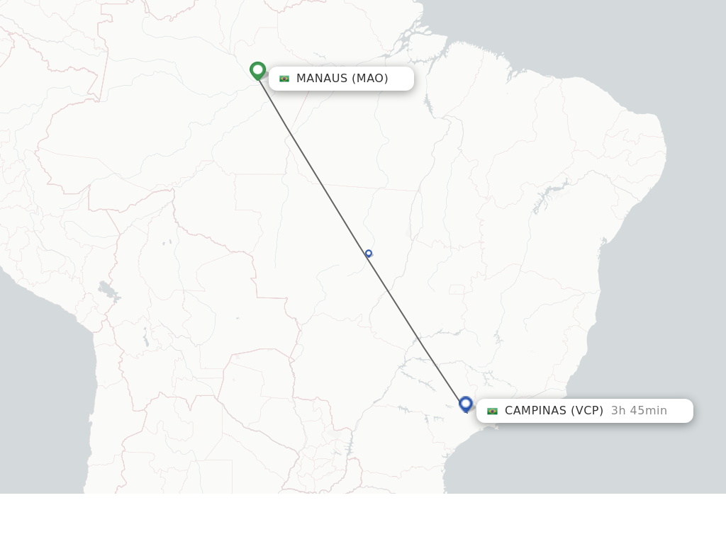 Flights from Manaus to Campinas route map