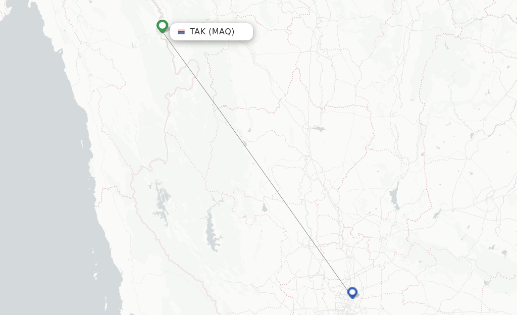 Route map with flights from Mae Sot with Nok Air