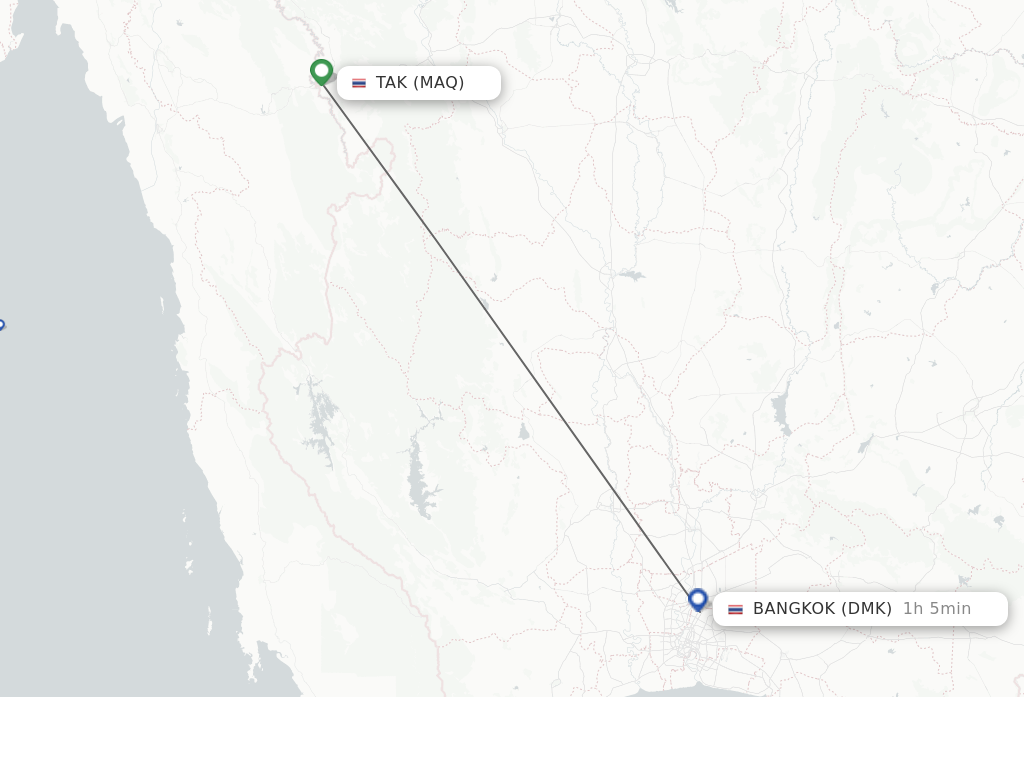 Flights from Mae Sot to Bangkok route map