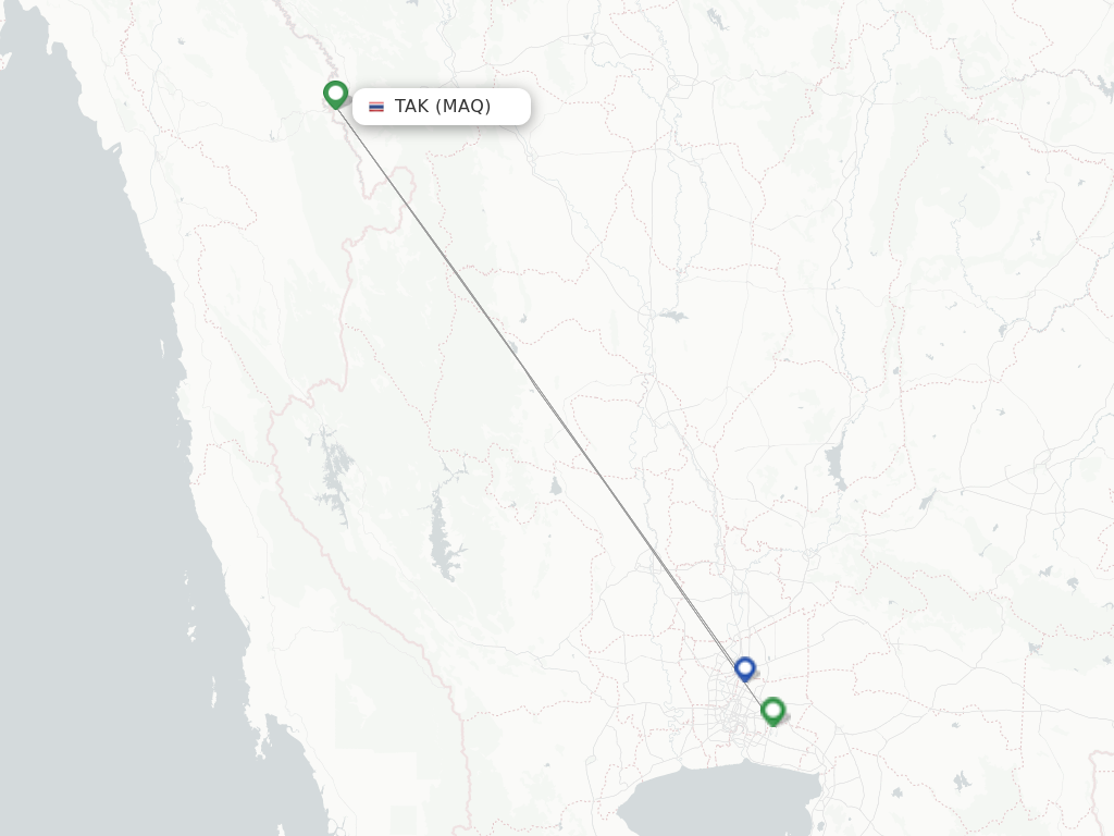 Flights from Tak to Chiang Mai route map
