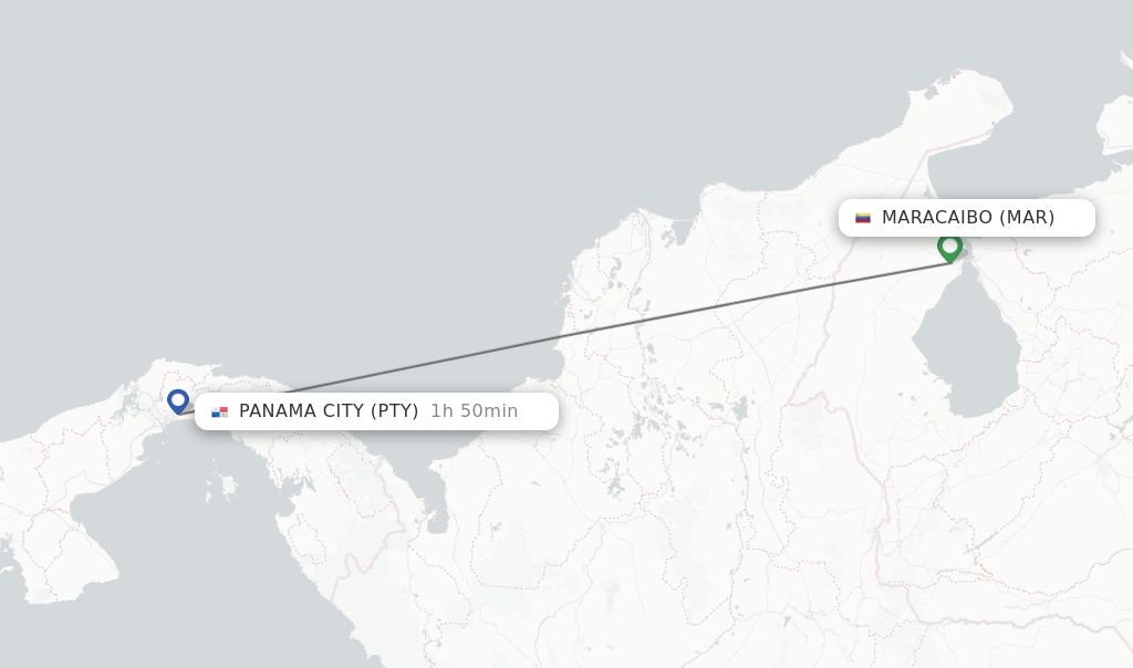 Flights from Maracaibo to Panama City route map