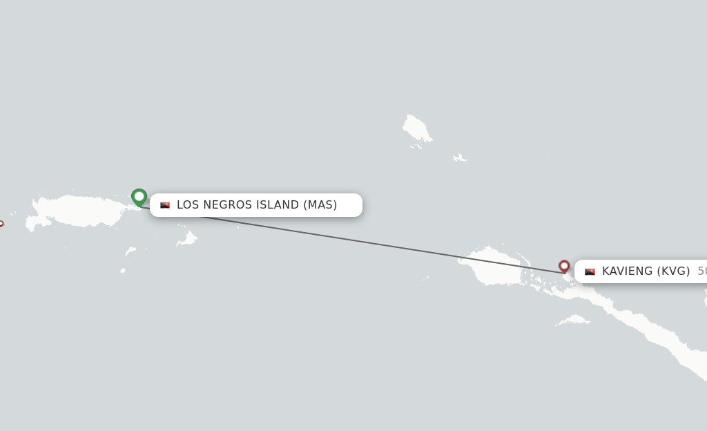 Flights from Manus Island to Kavieng route map