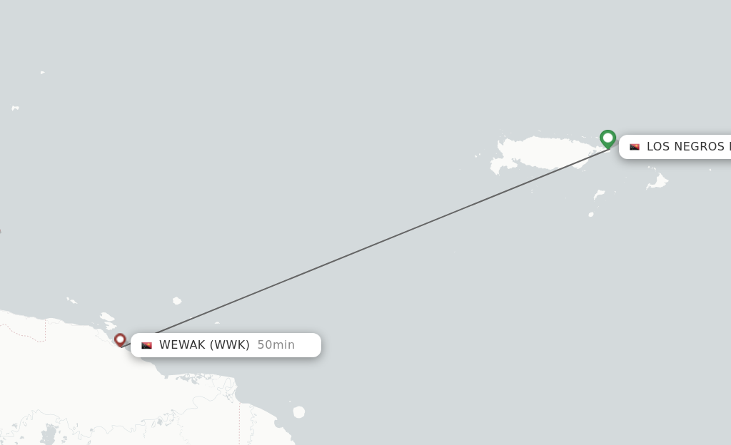Flights from Manus Island to Wewak route map