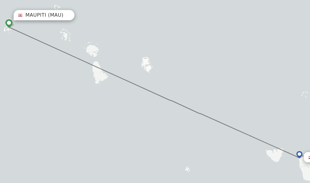 Flights from Maupiti to Papeete route map