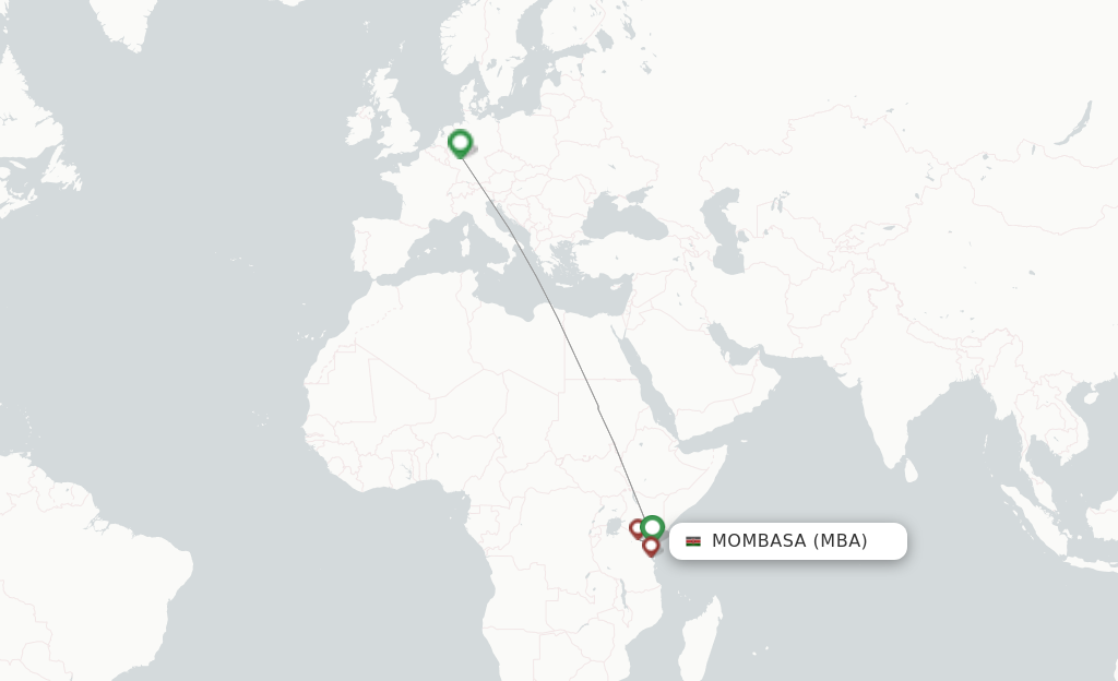 Route map with flights from Mombasa with Discover Airlines