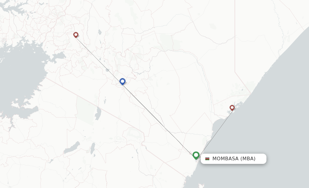 Route map with flights from Mombasa with Jambojet