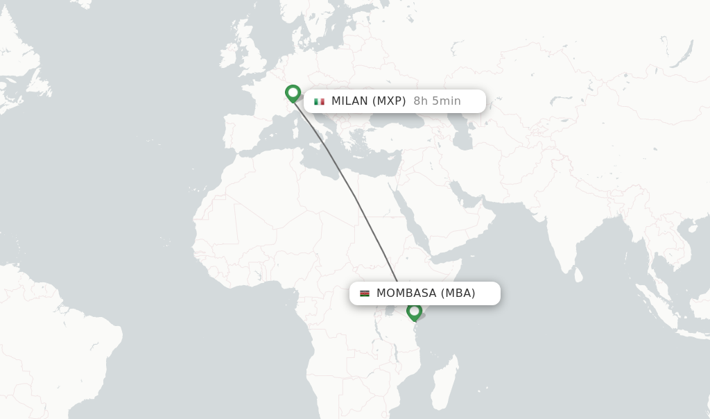 Flights from Mombasa to Milan route map