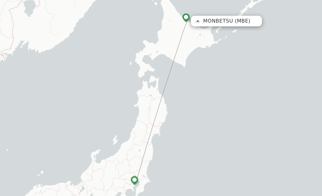 Route map with flights from Monbetsu with ANA