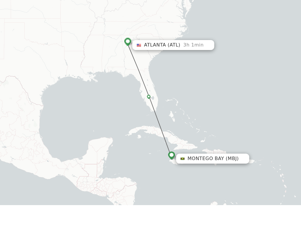 Flights from Montego Bay to Atlanta route map