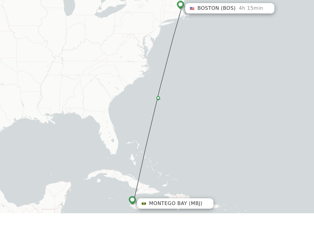 Flights from Montego Bay to Boston route map
