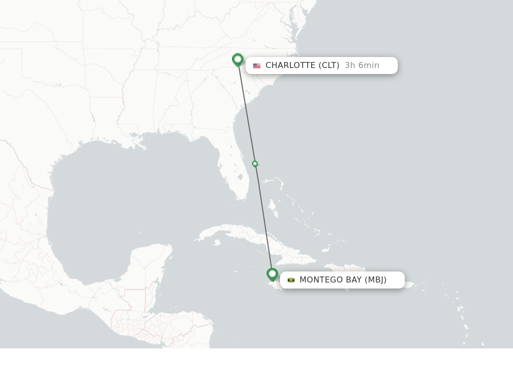 Flights from Montego Bay to Charlotte route map