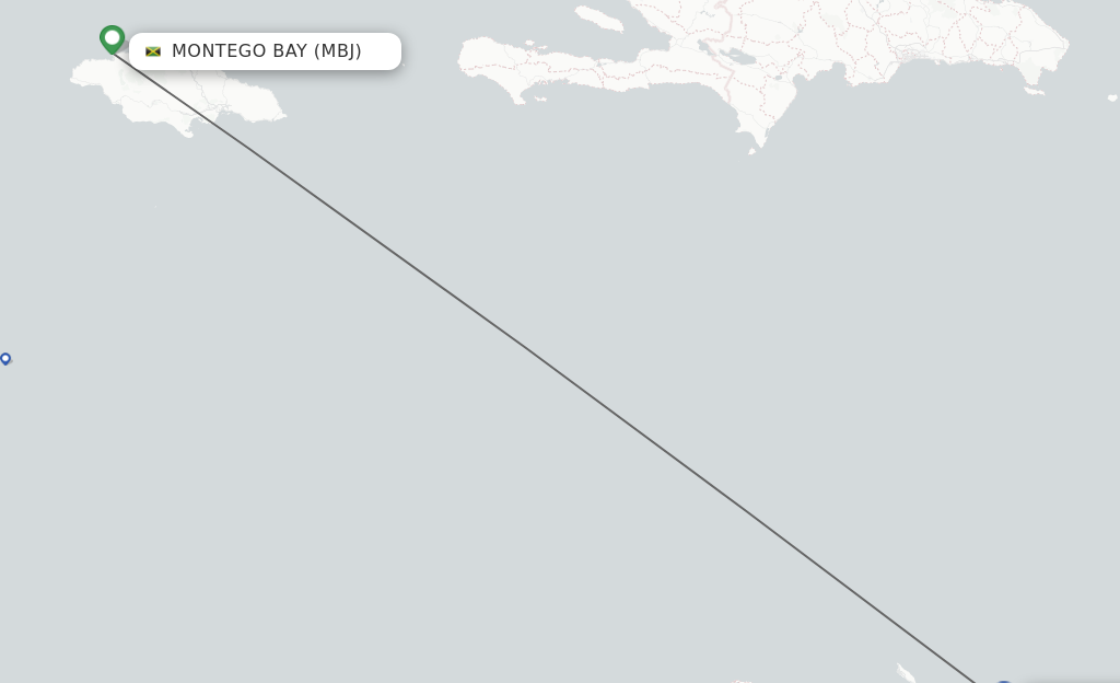 Flights from Curacao to Montego Bay route map