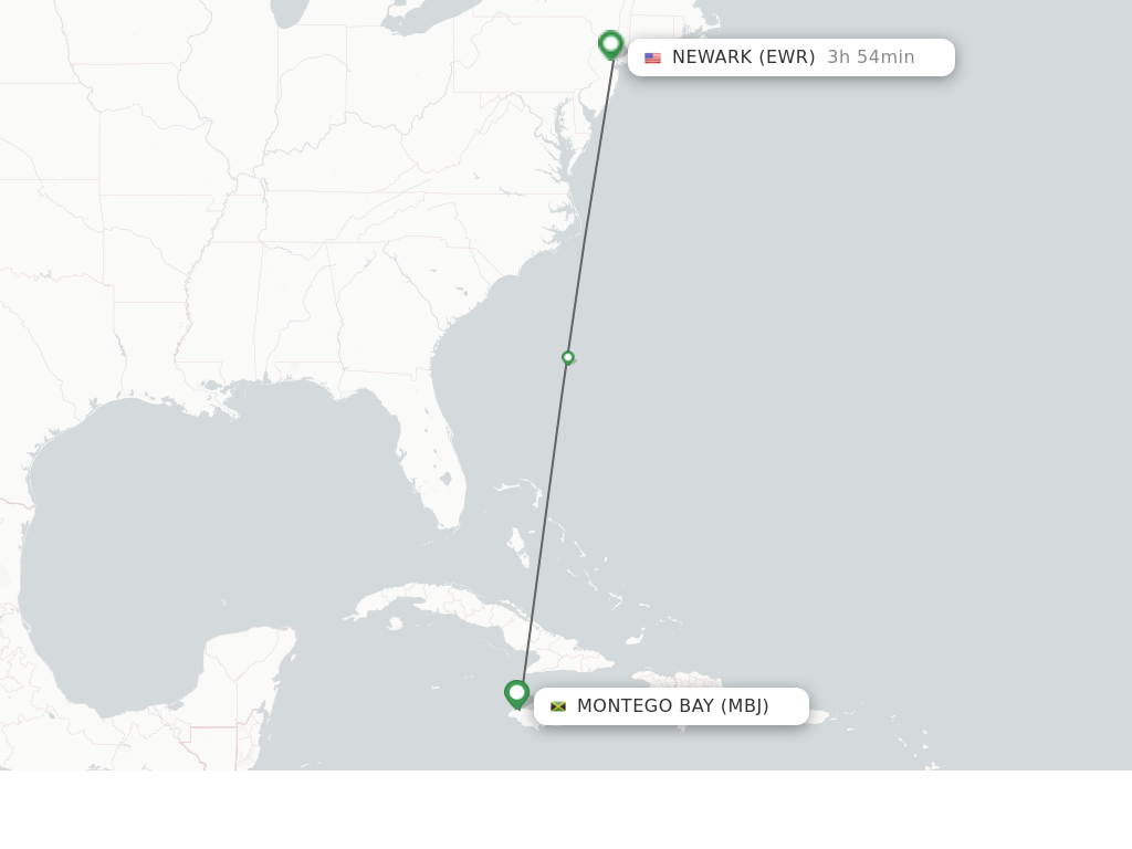 Flights from Montego Bay to New York route map