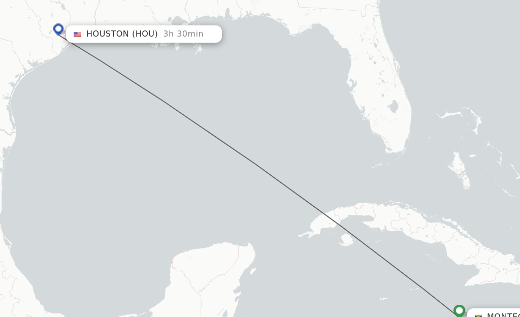 Flights from Montego Bay to Houston route map
