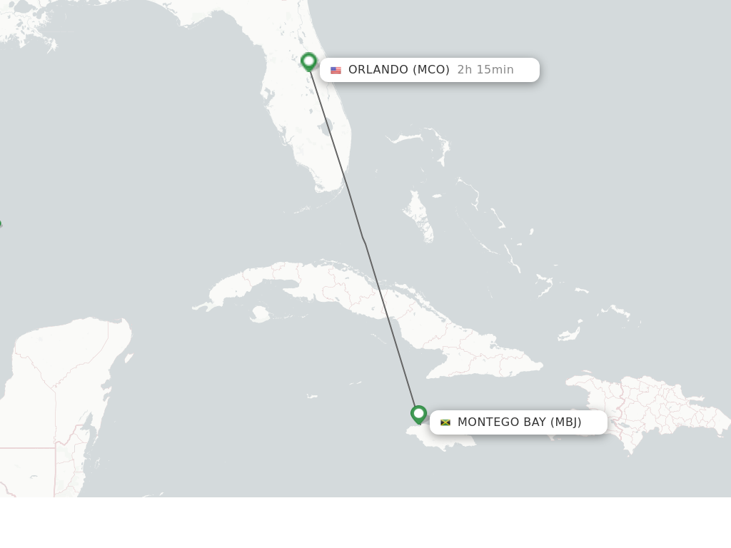 Flights from Montego Bay to Orlando route map