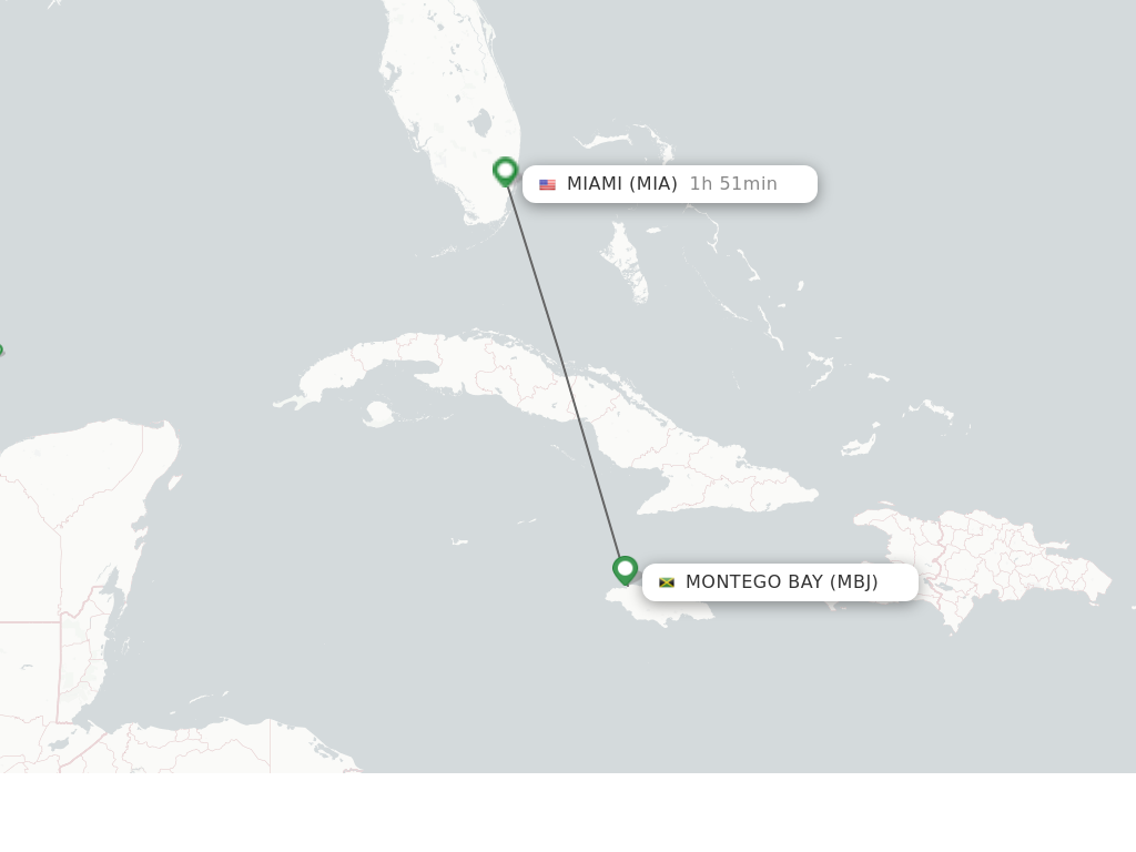 Flights from Montego Bay to Miami route map