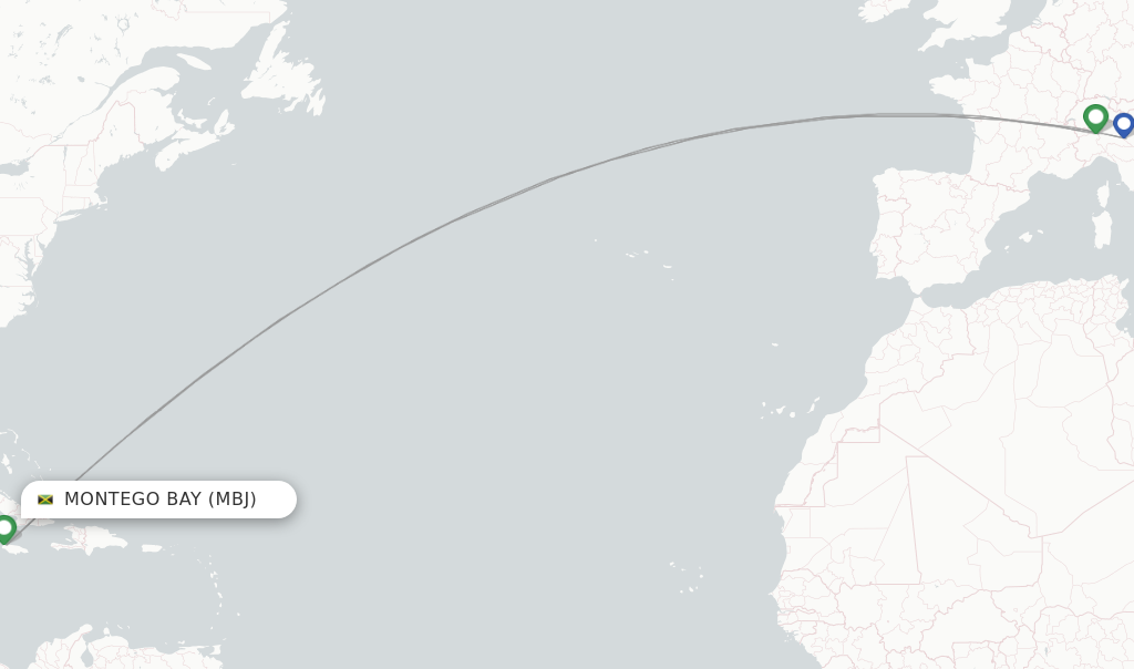 Route map with flights from Montego Bay with Neos