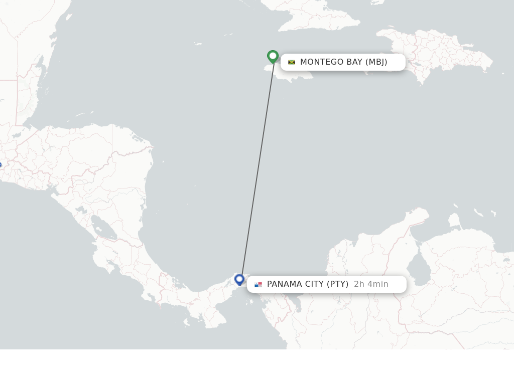 Flights from Montego Bay to Panama City route map