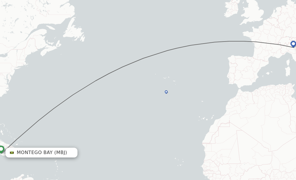 Flights from Verona to Montego Bay route map