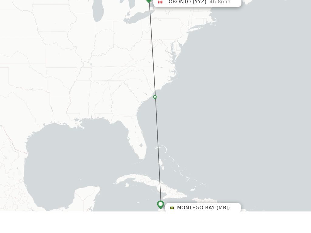 Flights from Montego Bay to Toronto route map