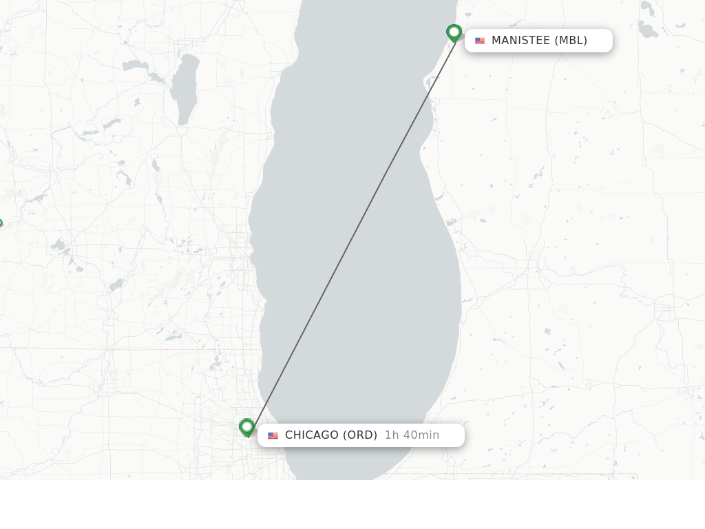Flights from Manistee to Chicago route map