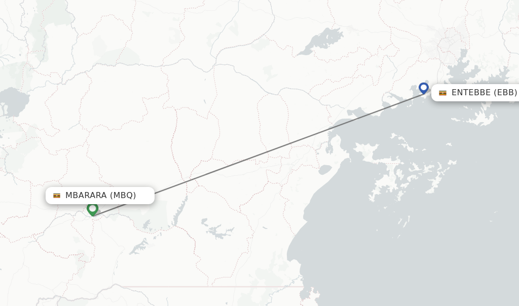 Flights from Mbarara to Entebbe route map