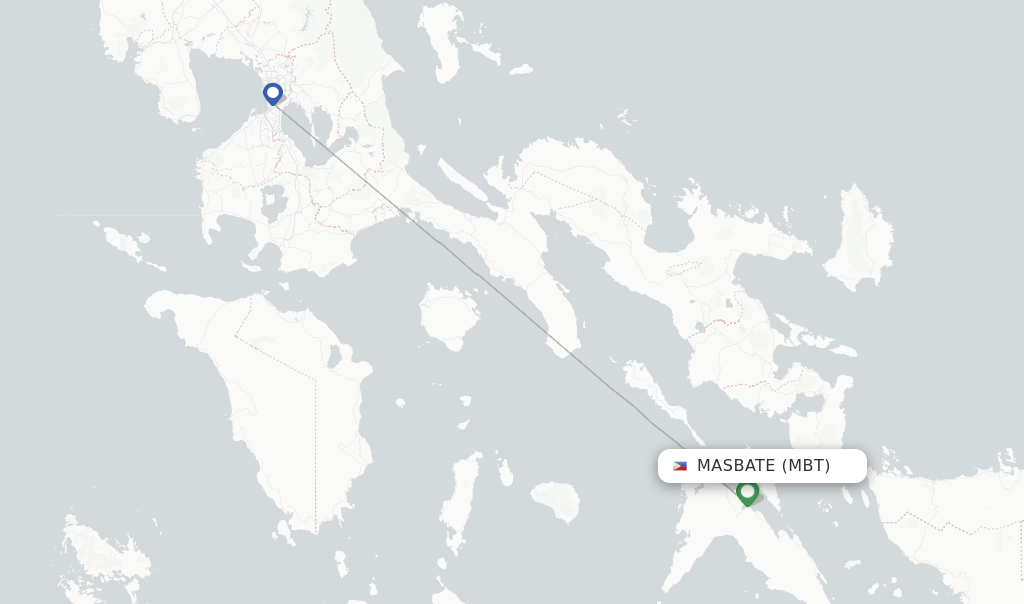 Route map with flights from Masbate with Cebgo