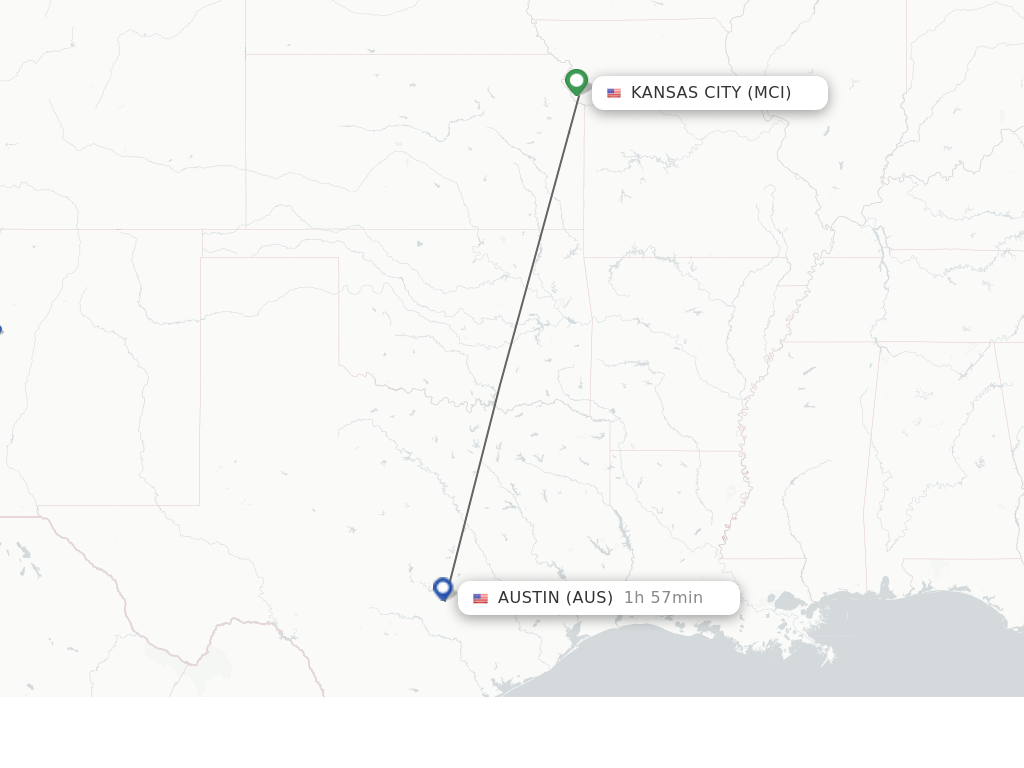 Flights from Kansas City to Austin route map