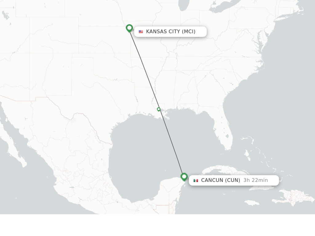 Flights from Kansas City to Cancun route map