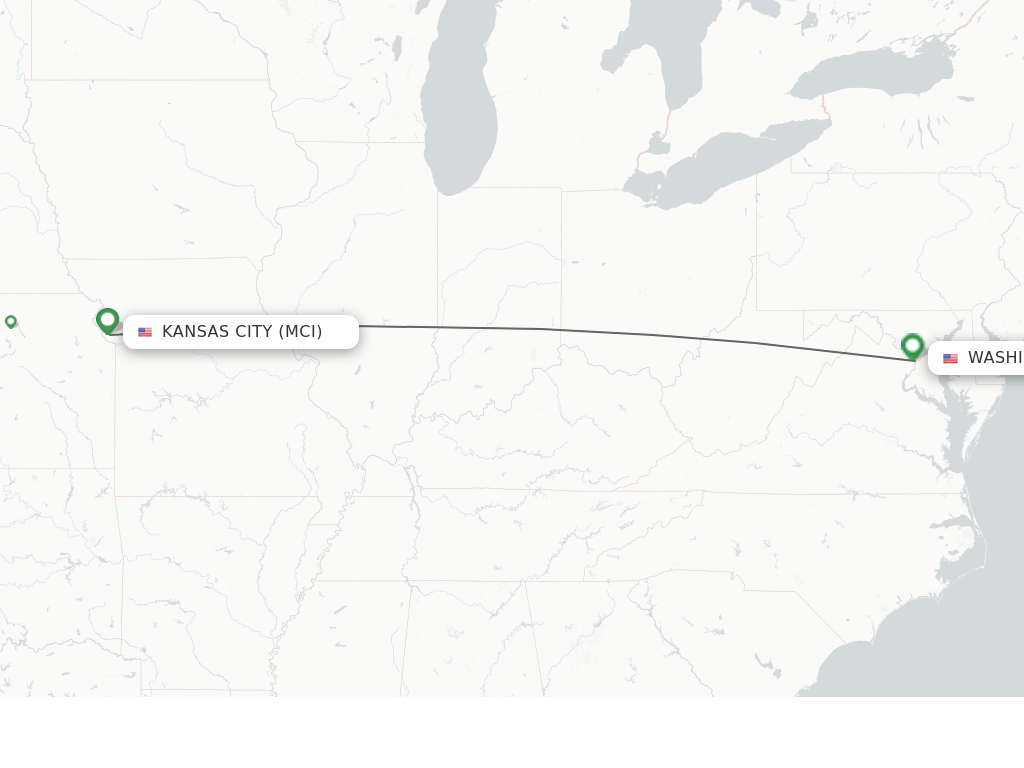 Flights from Kansas City to Washington route map