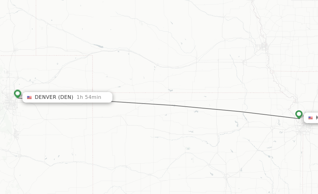 Flights from Kansas City to Denver route map