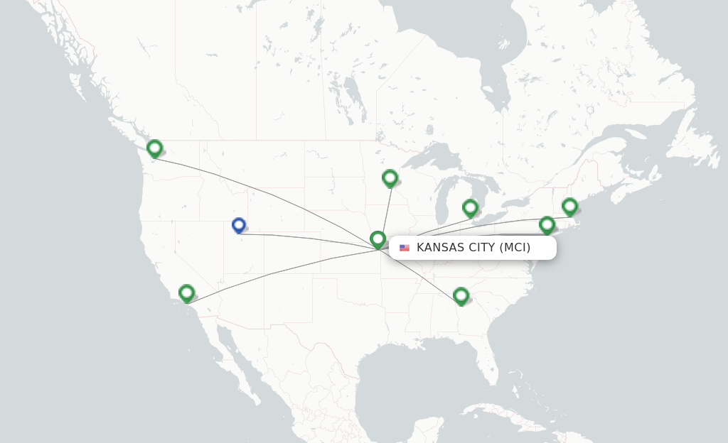 Route map with flights from Kansas City with Delta