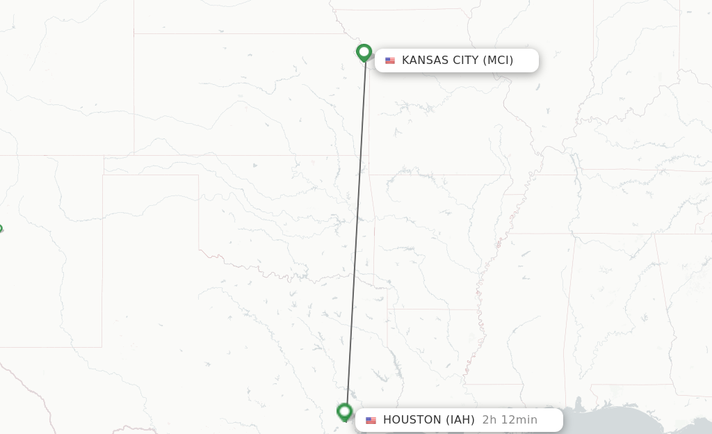 Flights from Kansas City to Houston route map