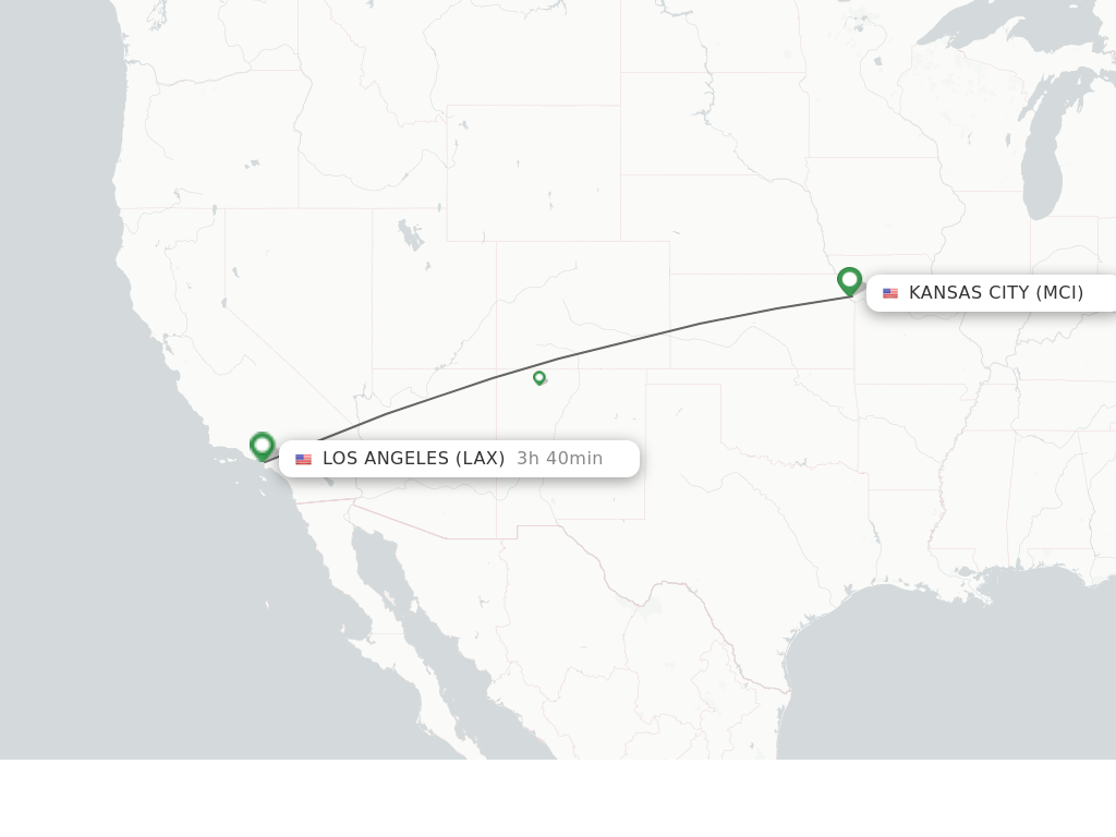 Flights from Kansas City to Los Angeles route map