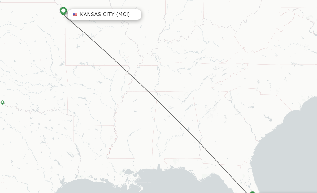 Flights from Kansas City to Orlando route map