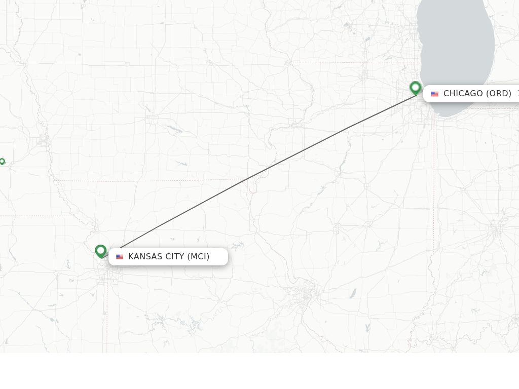 Flights from Kansas City to Chicago route map