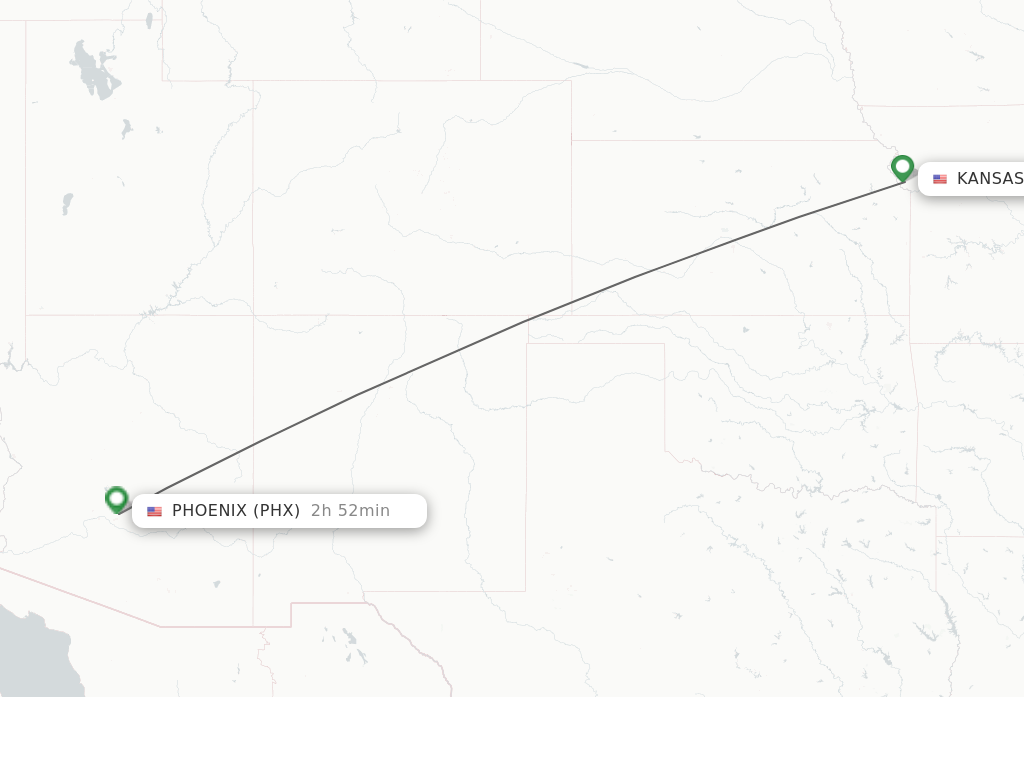 Flights from Kansas City to Phoenix route map
