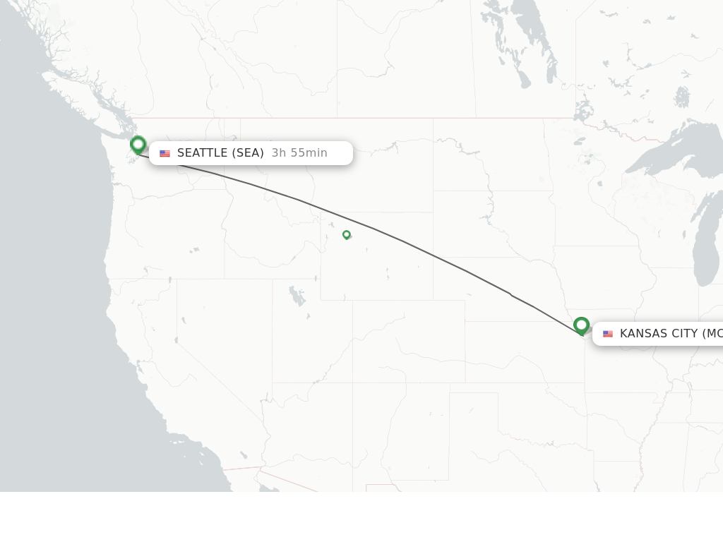 Flights from Kansas City to Seattle route map