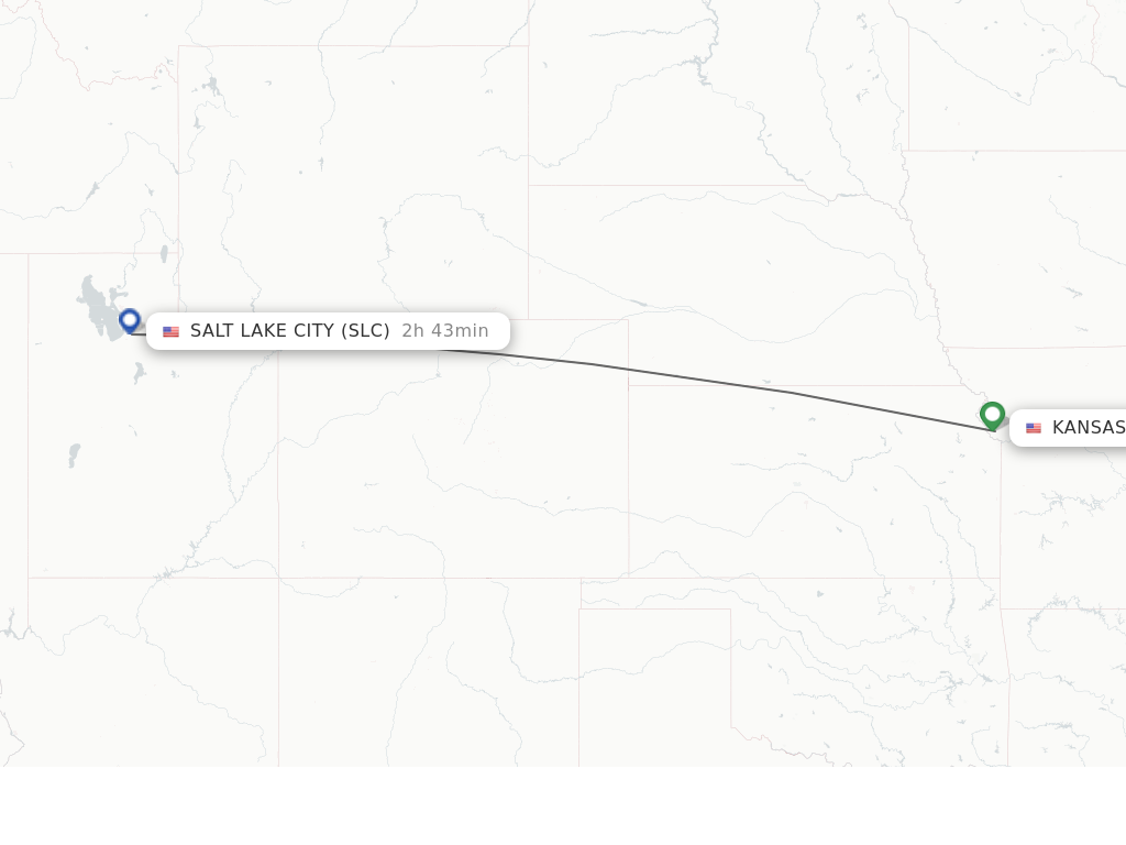 Flights from Kansas City to Salt Lake City route map